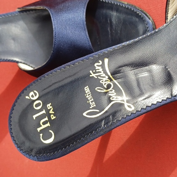 CHRISTIAN LOUBOUTIN Chloe Par Kitten Heel Mule Sandal Navy Heels - Picture 6 of 8